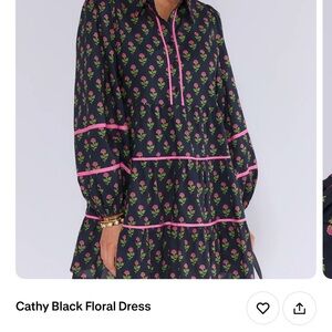 JODIFL Black Dress with Pink and Green Floral Design